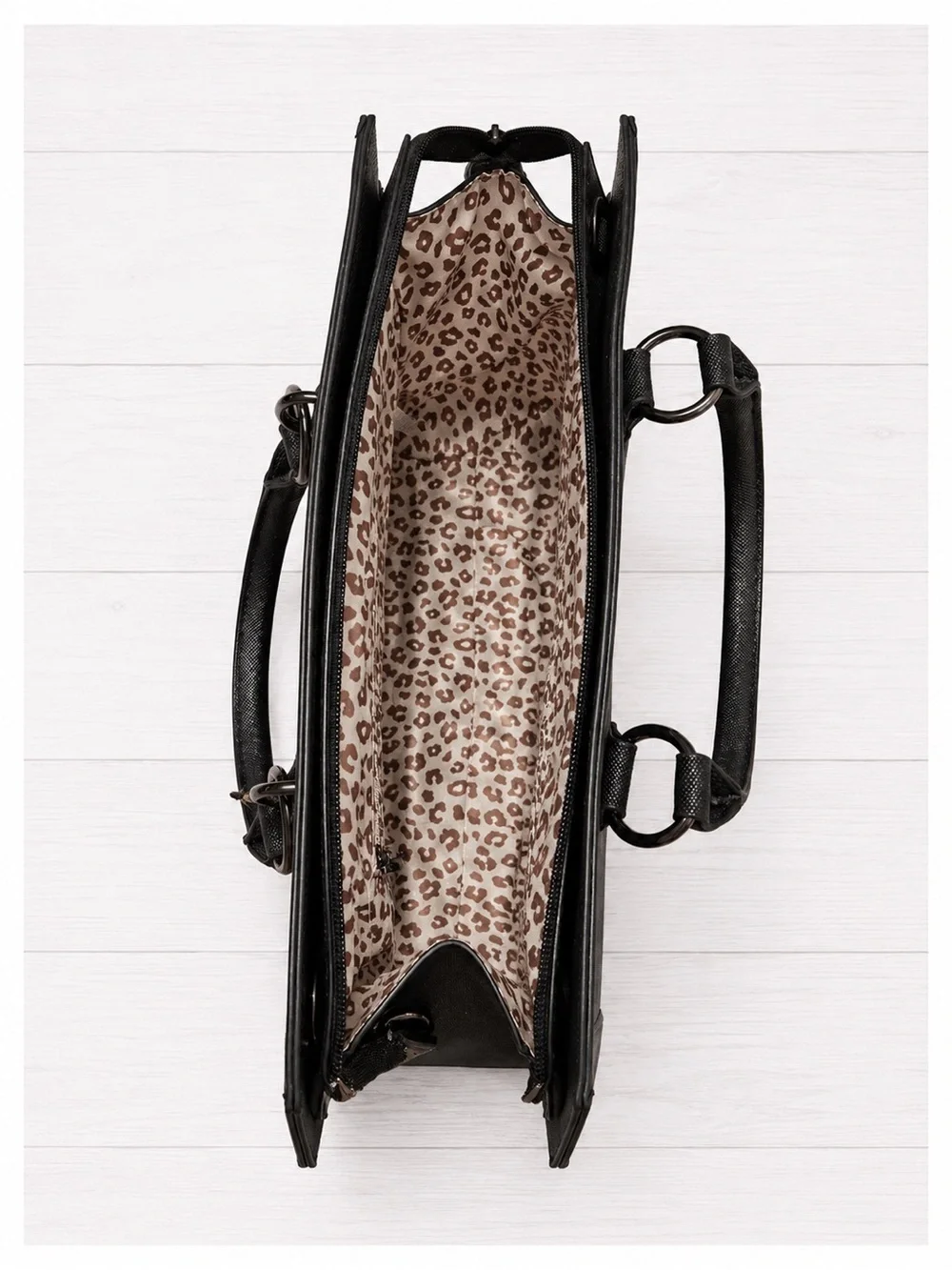 JustFab Black Structured Satchel with Chain Accent